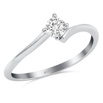 Bypass Solitaire Wedding Ring Round Simulated Cubic Zirconia 925 Sterling Silver